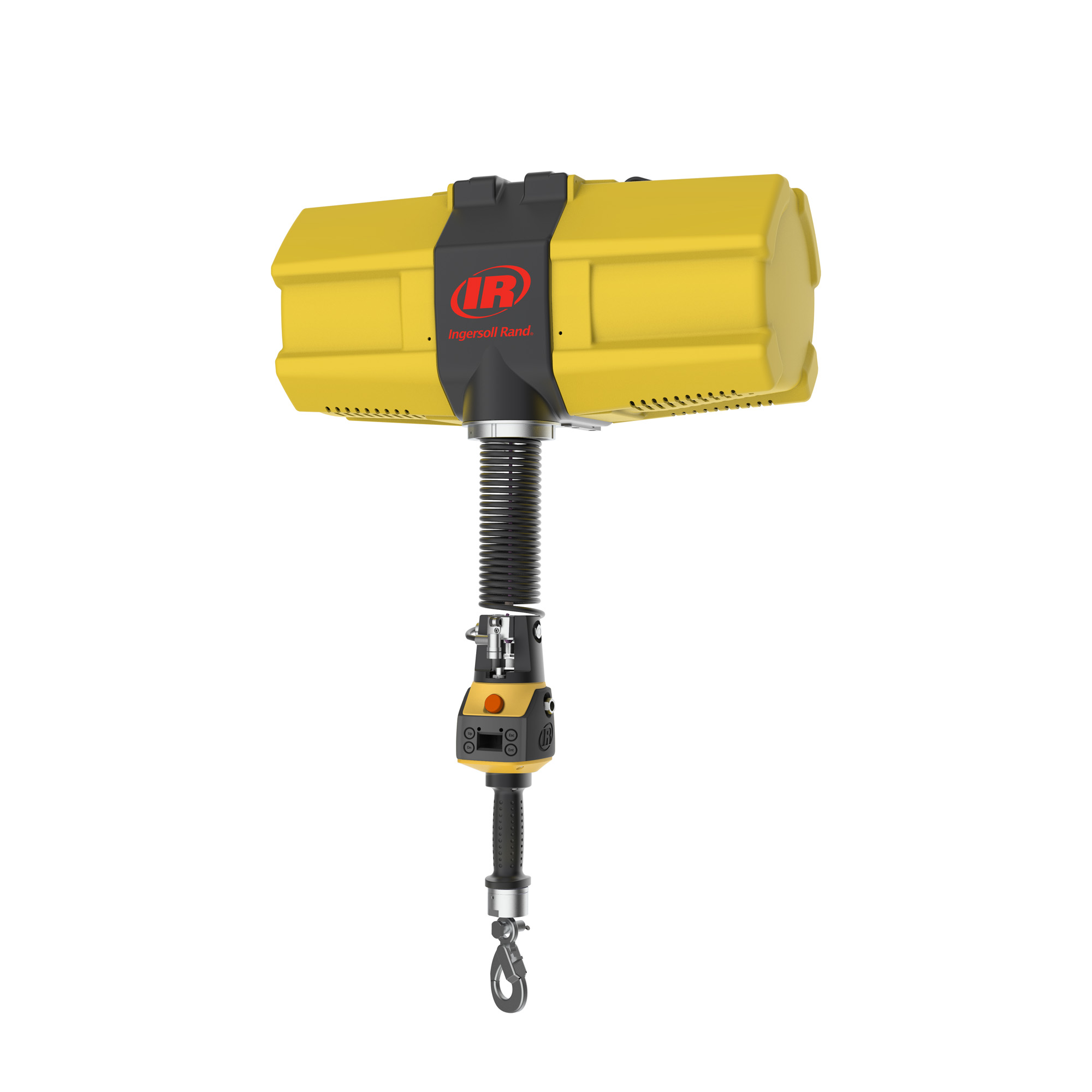 E‑LIFT electric intelligent balancer with an inline slide-control handle, wire rope, and lower hook